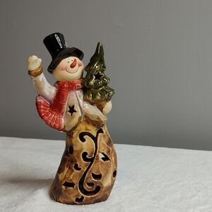 Festive Snowman Figurine with Tree